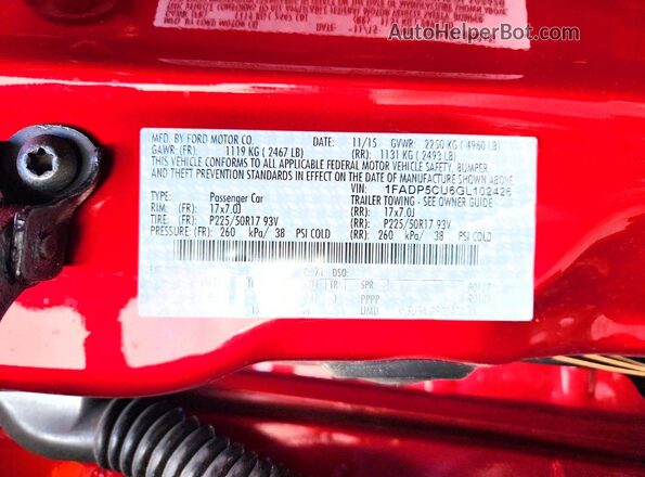 1FADP5CU6GL102426 2016 FORD C-MAX Red ძრავის განყოფილების ხედი