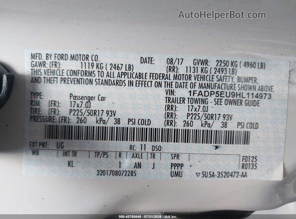 1FADP5EU9HL114973 2017 FORD C-MAX ENERGI Белый Вид подкапотного пространства