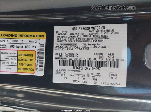 1FAGP8FF3R5103097 2024 FORD MUSTANG Black Widok komory silnika