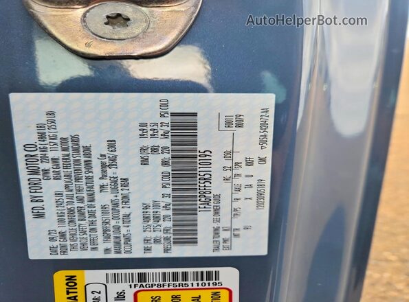 1FAGP8FF5R5110195 2024 FORD MUSTANG Blue VIN კოდის სტიკერის ხედი