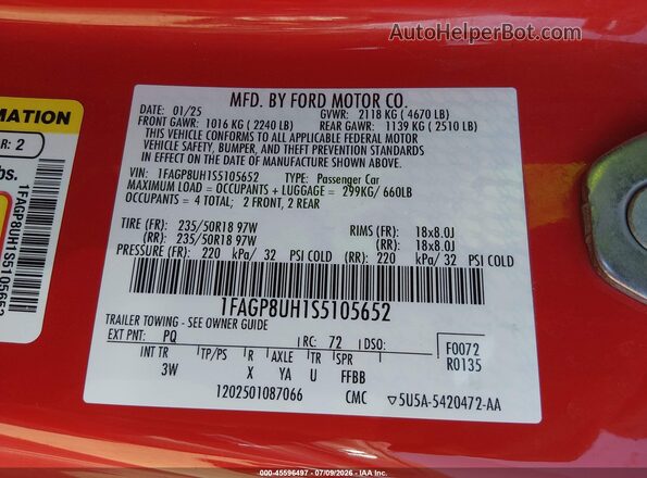 1FAGP8UH1S5105652 2025 FORD MUSTANG Red Engine compartment view