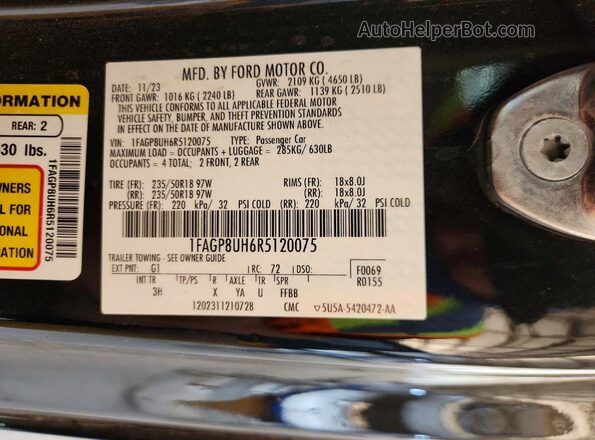 1FAGP8UH6R5120075 2024 FORD MUSTANG Black Շարժիչի բաժամունքի տեսք