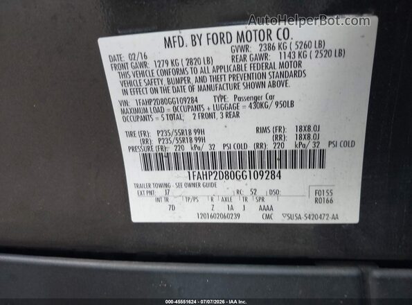 1FAHP2D80GG109284 2016 FORD TAURUS Gray Շարժիչի բաժամունքի տեսք