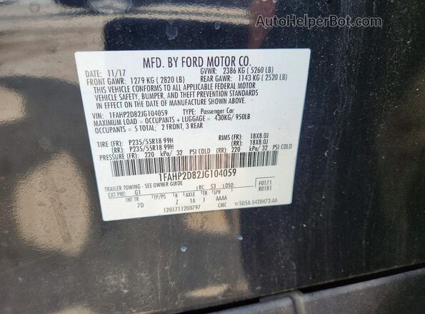 1FAHP2D82JG104059 2018 FORD TAURUS Black Вид підкапотного простору