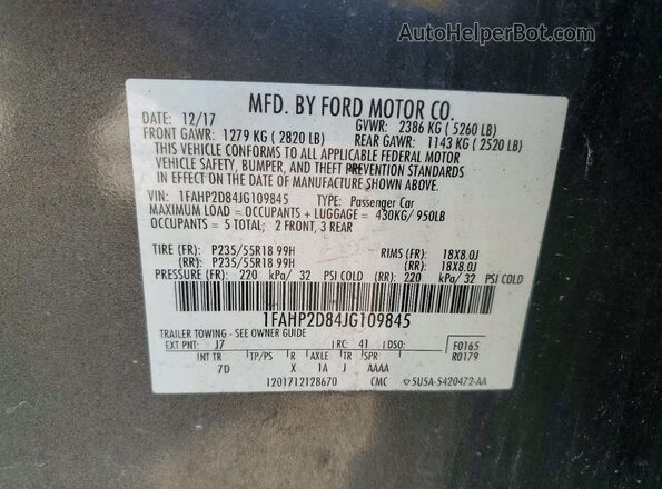 1FAHP2D84JG109845 2018 FORD TAURUS Gray VIN կոդի պիտակի տեսք