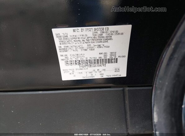 1FAHP2D85GG104792 2016 FORD TAURUS Black Շարժիչի բաժամունքի տեսք