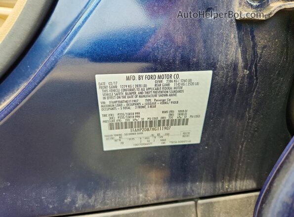 1FAHP2D87HG111907 2017 FORD TAURUS Синий Вид подкапотного пространства