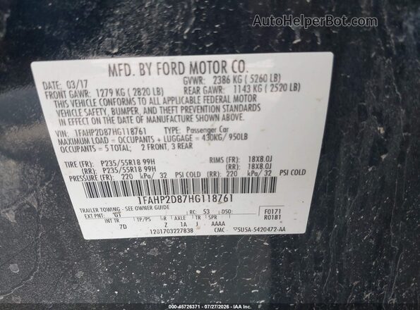 1FAHP2D87HG118761 2017 FORD TAURUS Black Engine compartment view