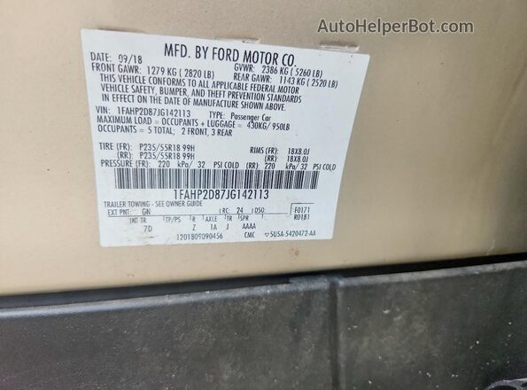 1FAHP2D87JG142113 2018 FORD TAURUS Gold Շարժիչի բաժամունքի տեսք