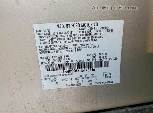1FAHP2D8XHG146246 2017 FORD TAURUS Beige Vista del compartimento del motor
