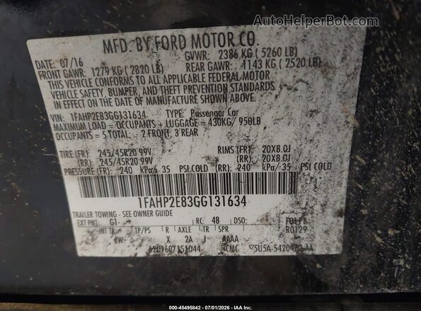 1FAHP2E83GG131634 2016 FORD TAURUS Black Widok komory silnika