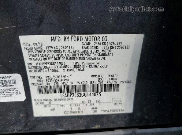 1FAHP2E83GG144075 2016 FORD TAURUS Gray Engine compartment view