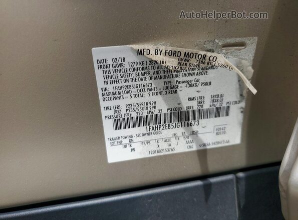 1FAHP2E85JG116673 2018 FORD TAURUS Tan Շարժիչի բաժամունքի տեսք