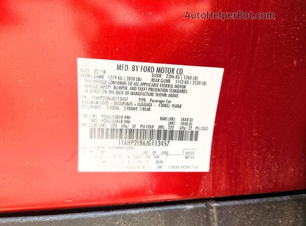 1FAHP2E86JG113457 2018 FORD TAURUS Red Widok komory silnika
