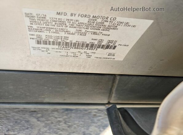 1FAHP2E88GG134075 2016 FORD TAURUS Silver Vista del compartimento del motor