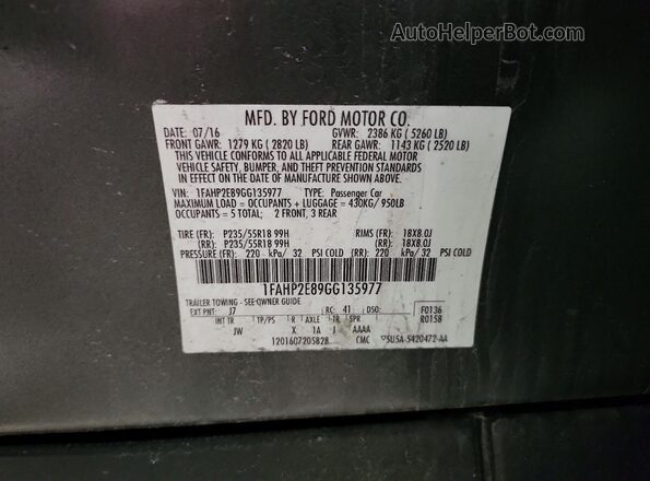 1FAHP2E89GG135977 2016 FORD TAURUS Charcoal Widok komory silnika