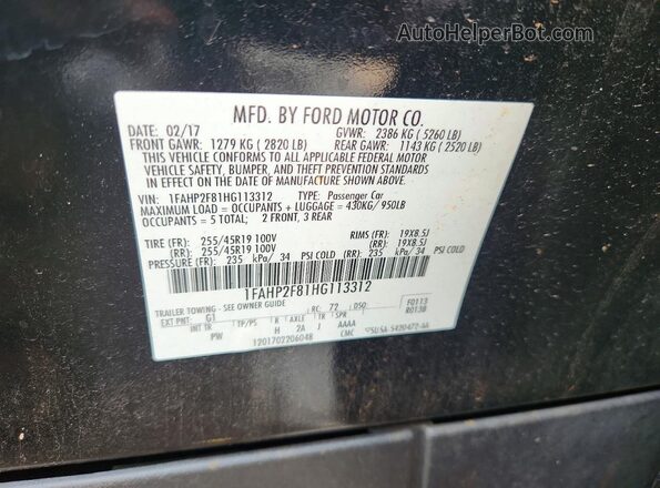 1FAHP2F81HG113312 2017 FORD TAURUS Черный Вид наклейки с VIN-кодом