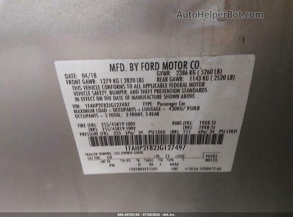 1FAHP2F82JG127497 2018 FORD TAURUS Silver Engine compartment view