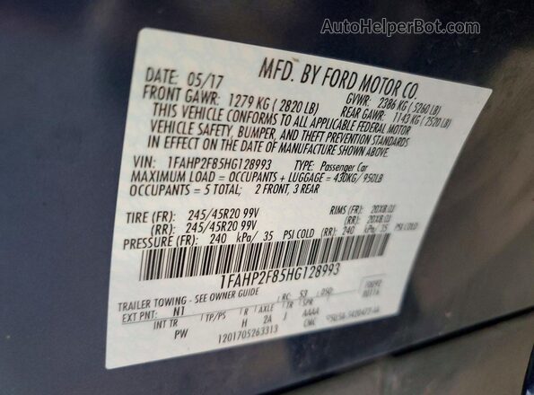 1FAHP2F85HG128993 2017 FORD TAURUS Синий Вид наклейки с VIN-кодом