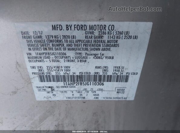1FAHP2F85JG110306 2018 FORD TAURUS Tan Widok komory silnika