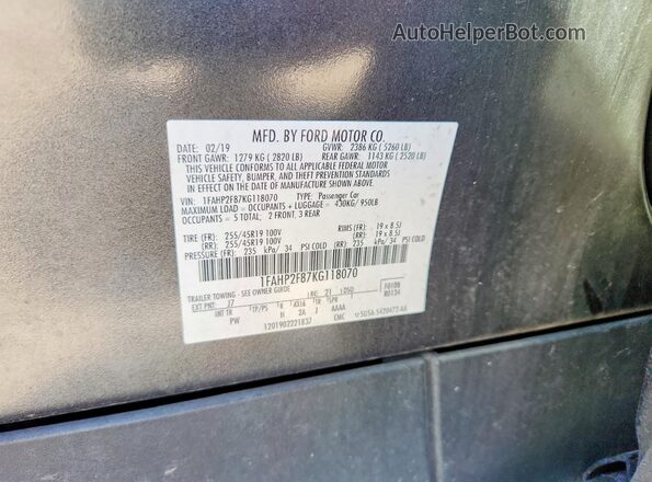 1FAHP2F87KG118070 2019 FORD TAURUS Gray Vista del compartimento del motor