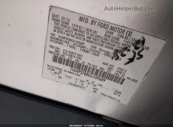 1FAHP2F88GG109689 2016 FORD TAURUS Silver Widok komory silnika