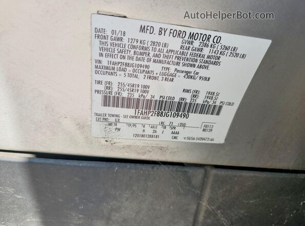 1FAHP2F88JG109490 2018 FORD TAURUS Silver VIN sticker view
