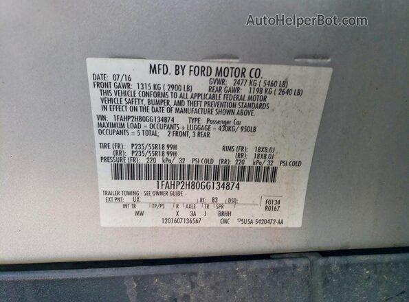 1FAHP2H80GG134874 2016 FORD TAURUS Gray Engine compartment view