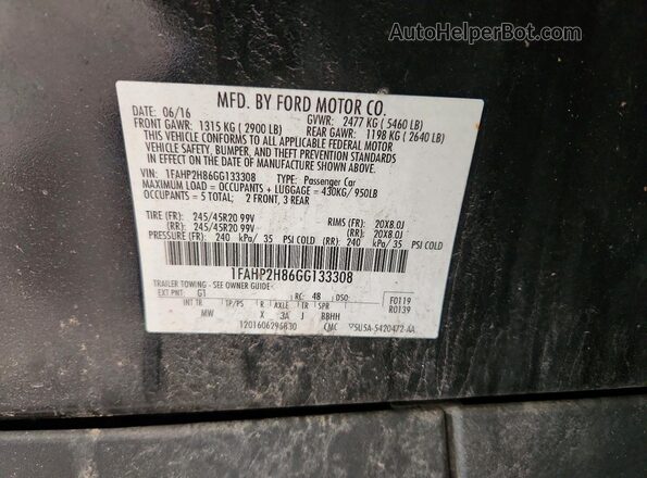 1FAHP2H86GG133308 2016 FORD TAURUS Black ძრავის განყოფილების ხედი