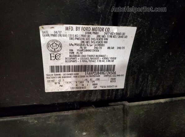 1FAHP2J84HG124506 2017 FORD TAURUS Black Շարժիչի բաժամունքի տեսք