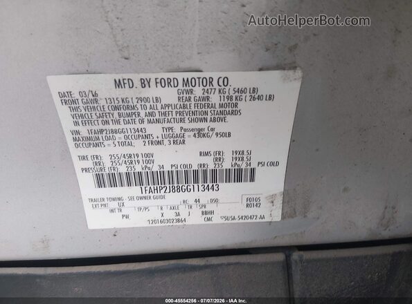 1FAHP2J88GG113443 2016 FORD TAURUS Silver Вид підкапотного простору