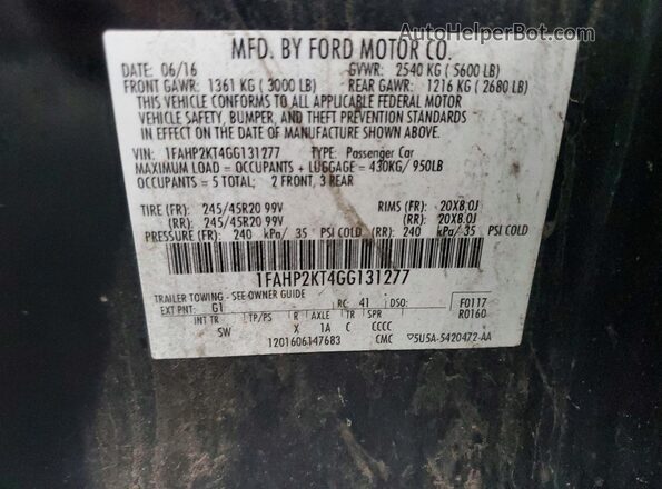 1FAHP2KT4GG131277 2016 FORD TAURUS Black Widok komory silnika