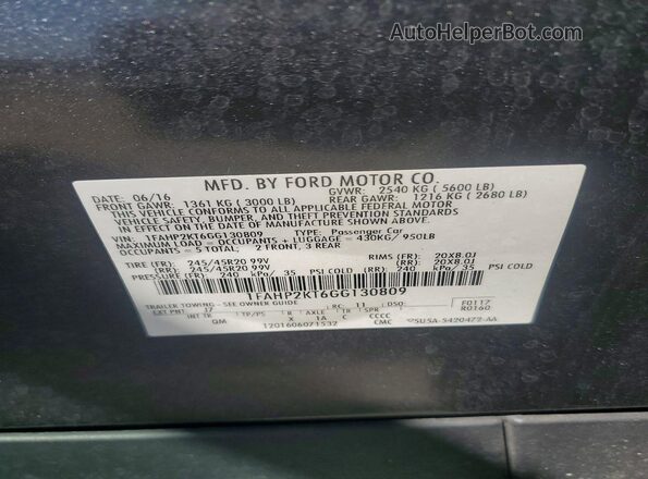 1FAHP2KT6GG130809 2016 FORD TAURUS Gray Вид підкапотного простору