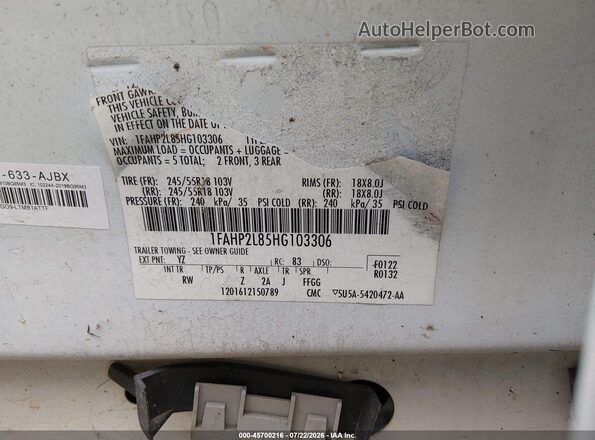 1FAHP2L85HG103306 2017 FORD POLICE INTERCEPTOR White Vista del compartimento del motor