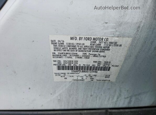 1FAHP2L88GG122446 2016 FORD TAURUS White Շարժիչի բաժամունքի տեսք