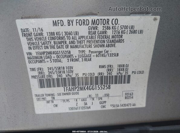 1FAHP2MK4GG155258 2016 FORD POLICE INTERCEPTOR Silver Շարժիչի բաժամունքի տեսք