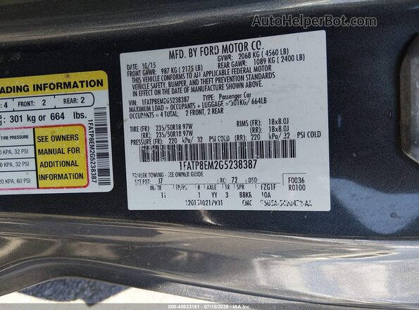 1FATP8EM2G5238387 2016 FORD MUSTANG Gray Engine compartment view