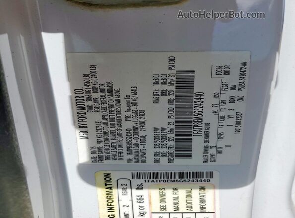 1FATP8EM5G5243440 2016 FORD MUSTANG White Vista del compartimento del motor