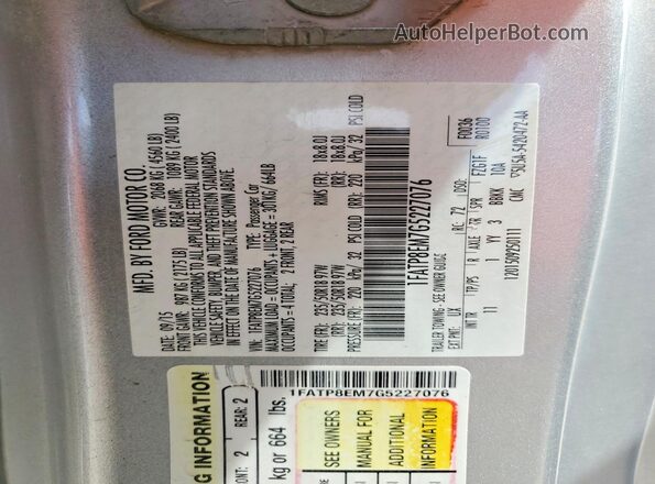 1FATP8EM7G5227076 2016 FORD MUSTANG Серебряный Вид наклейки с VIN-кодом