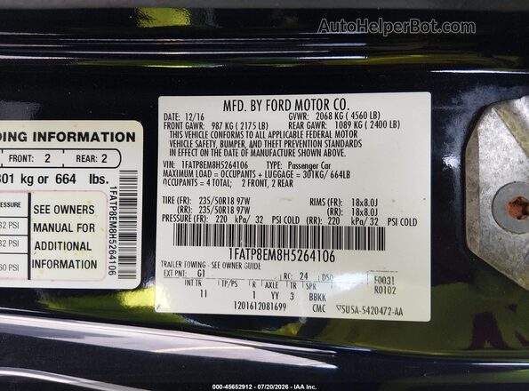 1FATP8EM8H5264106 2017 FORD MUSTANG Black Вид підкапотного простору