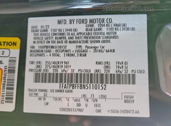 1FATP8FF8N5110152 2022 FORD MUSTANG Black Вид підкапотного простору