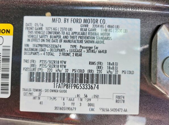 1FATP8FF9G5333674 2016 FORD MUSTANG Gray Widok komory silnika