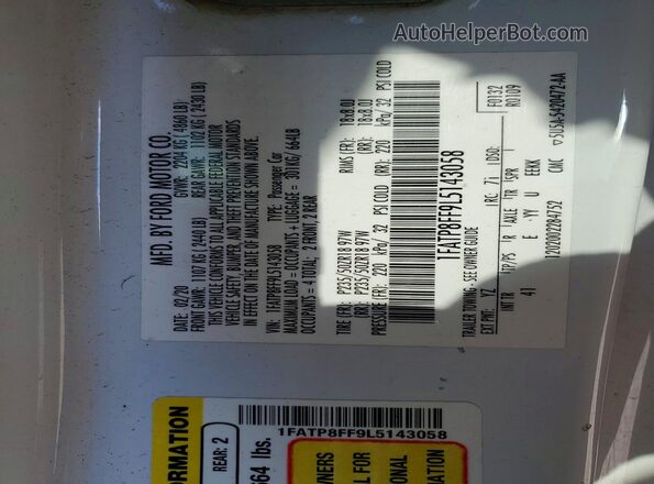 1FATP8FF9L5143058 2020 FORD MUSTANG White Widok komory silnika