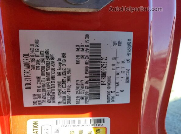 1FATP8UH0G5282120 2016 FORD MUSTANG Red VIN კოდის სტიკერის ხედი