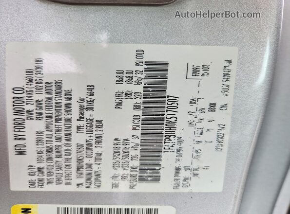 1FATP8UH0K5170507 2019 FORD MUSTANG Silver Widok komory silnika