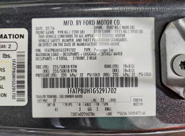 1FATP8UH1G5291702 2016 FORD MUSTANG Gray ძრავის განყოფილების ხედი