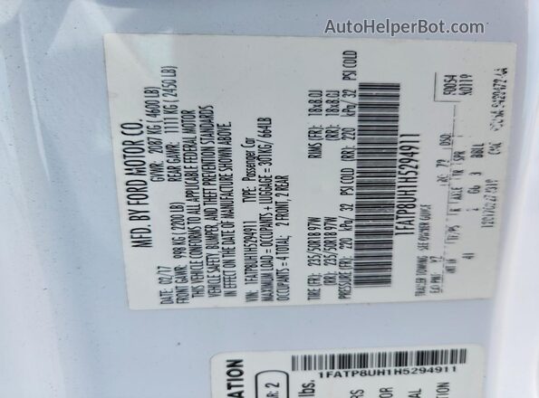 1FATP8UH1H5294911 2017 FORD MUSTANG White Շարժիչի բաժամունքի տեսք