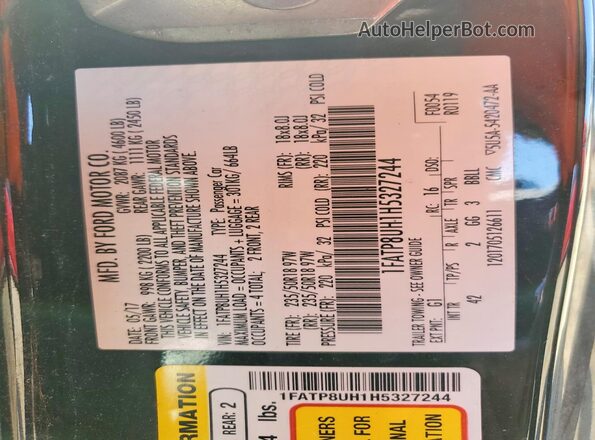 1FATP8UH1H5327244 2017 FORD MUSTANG Black Widok naklejki z numerem VIN