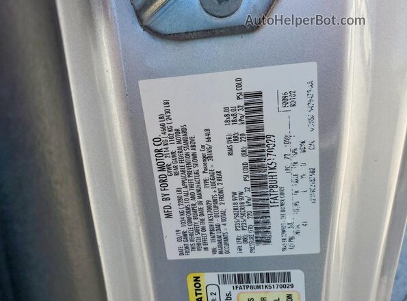 1FATP8UH1K5170029 2019 FORD MUSTANG Gray VIN կոդի պիտակի տեսք