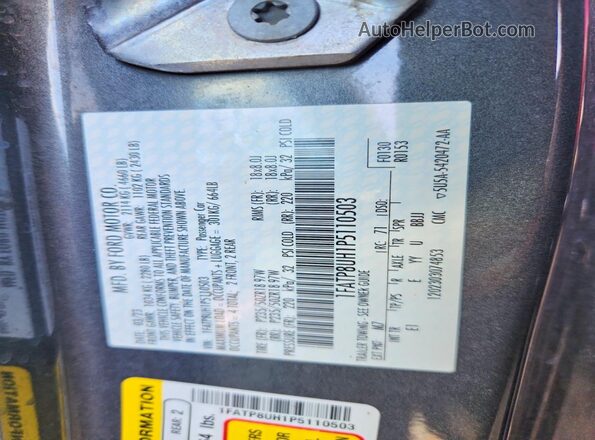 1FATP8UH1P5110503 2023 FORD MUSTANG Charcoal Вид наклейки з VIN-кодом